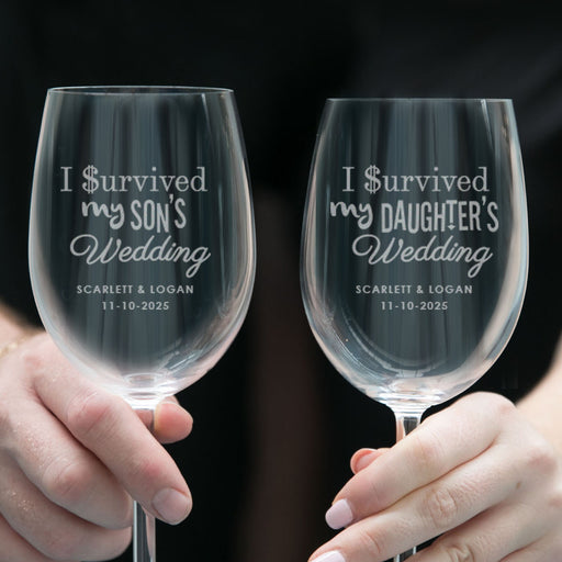 Engraved wine glass set for parents of the Bride and Groom