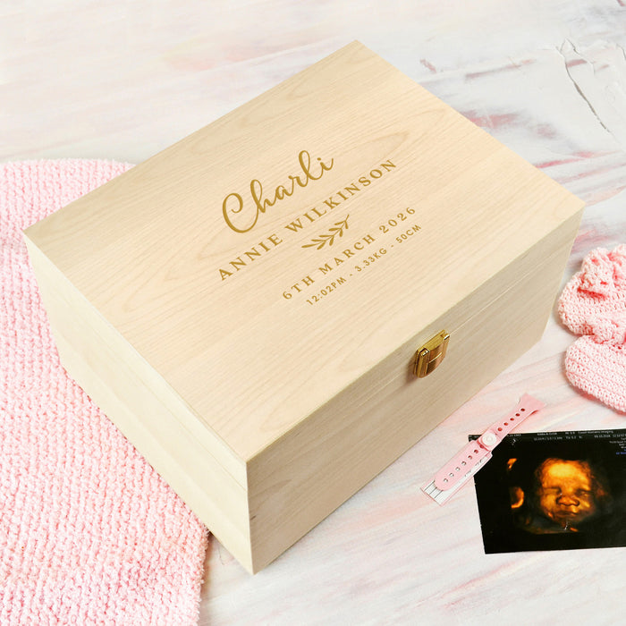 Personalised Engraved Wooden Baby Birth Christening Memory Box