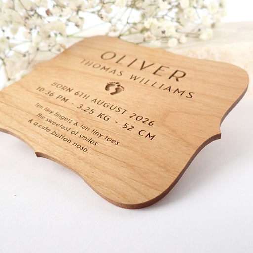 Customised Engraved Wooden Baby Announcement Cards with Magnet