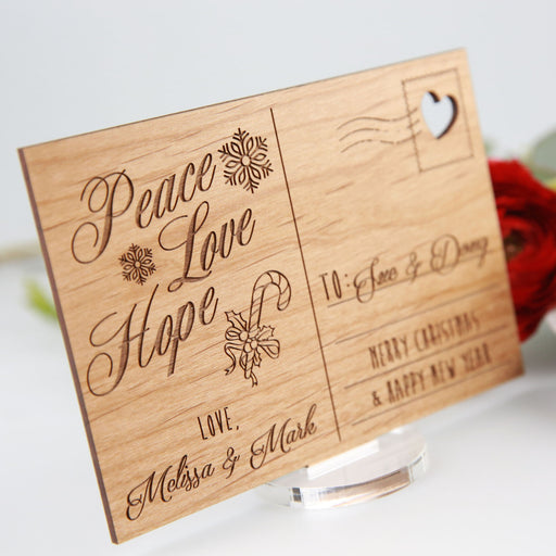 Personalised Engraved Wooden Christmas Postcard with Stand Present