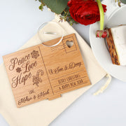 Customised Engraved Wooden Christmas Postcard with Stand Present