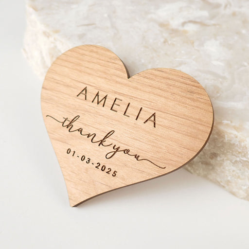 Personalised Engraved Wooden Heart Shaped Wedding Place Card