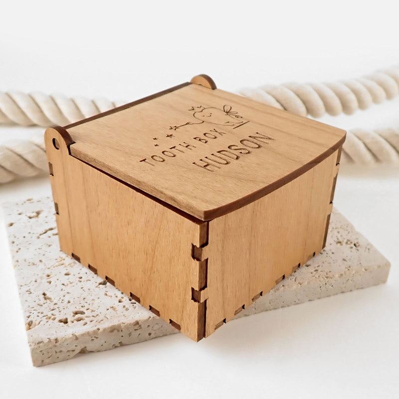 Custom Designed Engraved Laser Cut Tooth Fairy Wooden Box Present