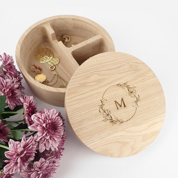 Custom Engraved Monogrammed Initials Compartments Wooden Jewellery Box