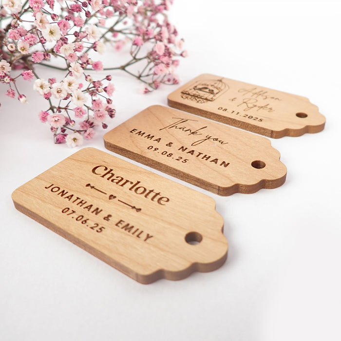 Engraved Wooden Wedding Gift Tag Personalised Favours