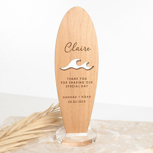 Personalised Engraved Wooden Surf Board Beach Wedding Place Cards