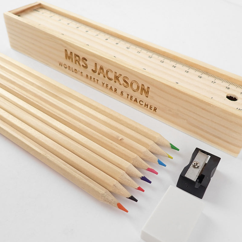 Personalised Engraved Wooden Teacher's Pencil Box Gift