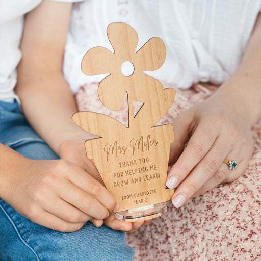 Customised Laser Cut & Engraved Wooden Flower pot Teacher Christmas Gift