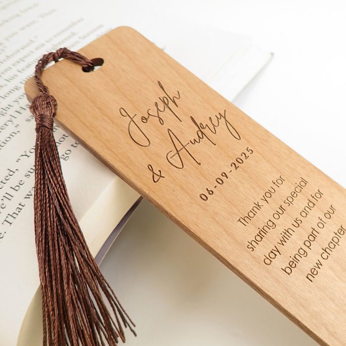 Engraved customised wedding favours wooden place card bookmarks