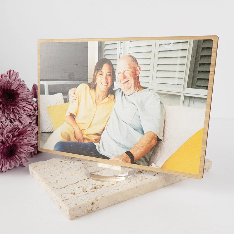 Personalised bamboo photo card with stand for Father’s Day