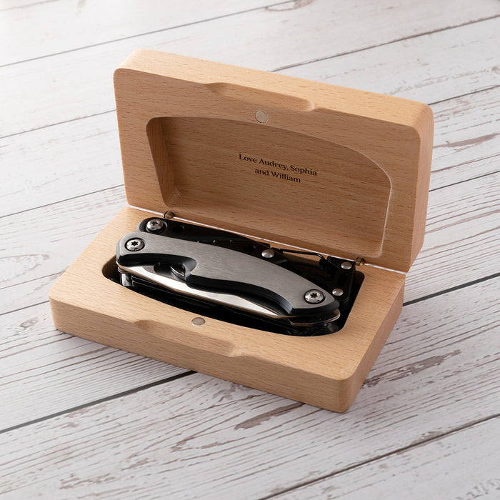 Father's Day multi tool set in custom engraved wooden box