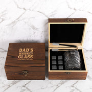 Personalised whiskey glass set in engraved wooden box for Father’s Day