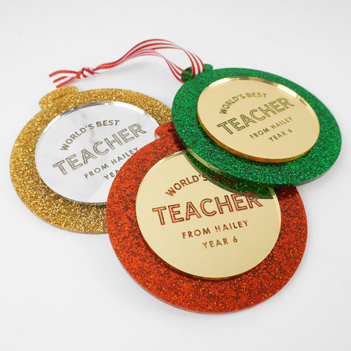 Personalised Glitter Christmas Tree Decoration Teacher Gift