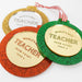 Customised Engraved Teacher Name Mirror and Glitter Green Gold Silver and Red Christmas Tree Ornaments