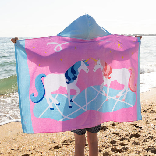 Personalised Embroidered Kids Hooded Beach Towel Unicorn