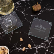 Personalised engraved glass birthday coaster customised with a name, birthday date or milestone celebration design.