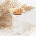 French tip glass wedding favour jars with engraved personalised wooden heart shape gift tags