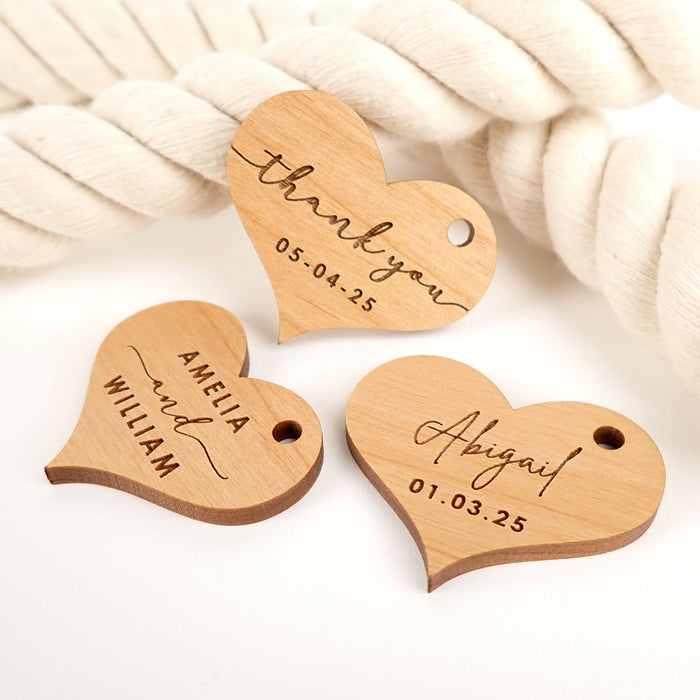 Custom Artwork Engraved Name Wedding Wooden Heart Wedding Favours