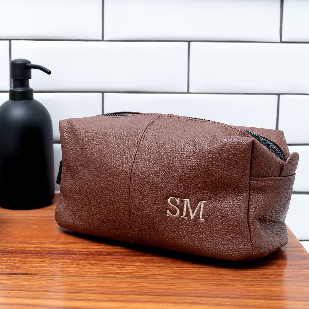 Personalised leather makeup bag hotsell