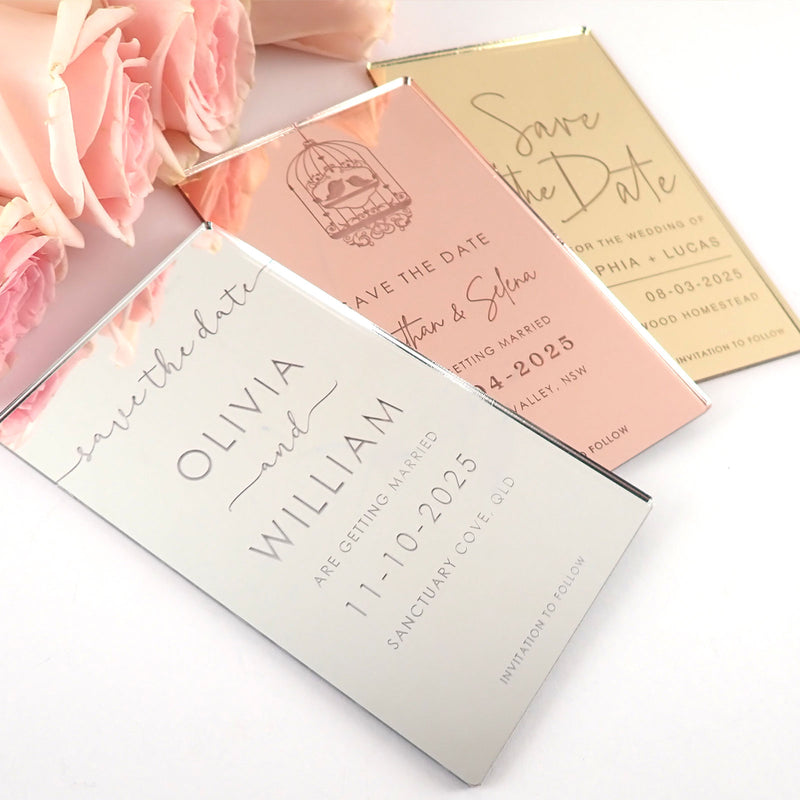 Mirror Silver & Gold Save the Dates