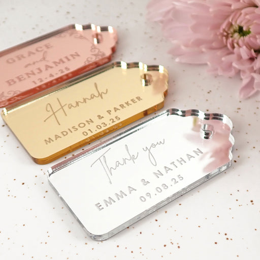 Personalised Engraved Mirror Acrylic Rectangle Wedding Favour Gift Tags