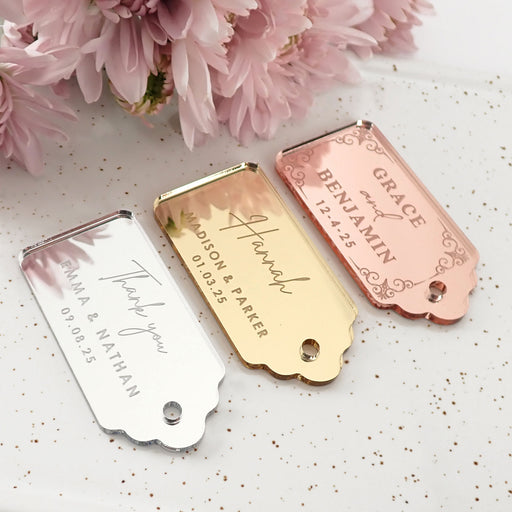Customised Engraved Name Mirror Acrylic Rectangle Wedding Favour Gift Tags