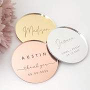 Personalised Engraved Round Mirror Rose Gold Acrylic Wedding Reception Place Cards