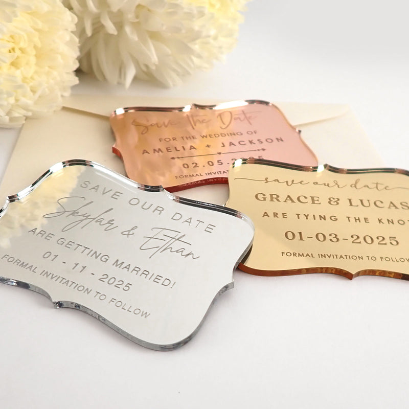 Personalised Engraved Acrylic Wedding 'Save the Date' Cards