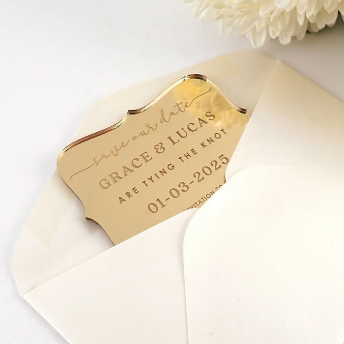 Personalised Engraved Acrylic Wedding 'Save the Date' Cards