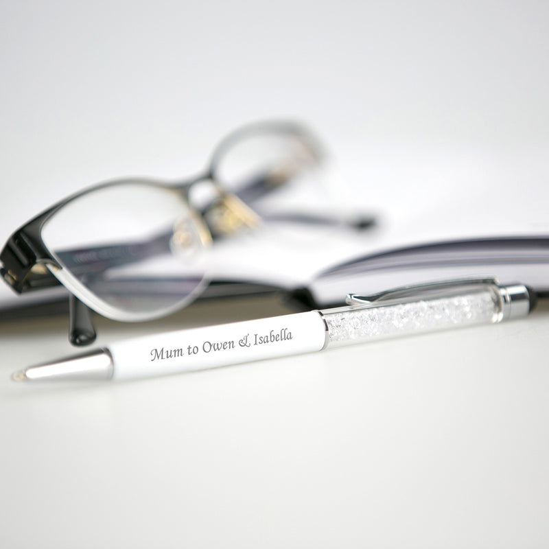 Custom Designed Engraved Mother's Day White & Black Crystal Pen with Gift Box Present