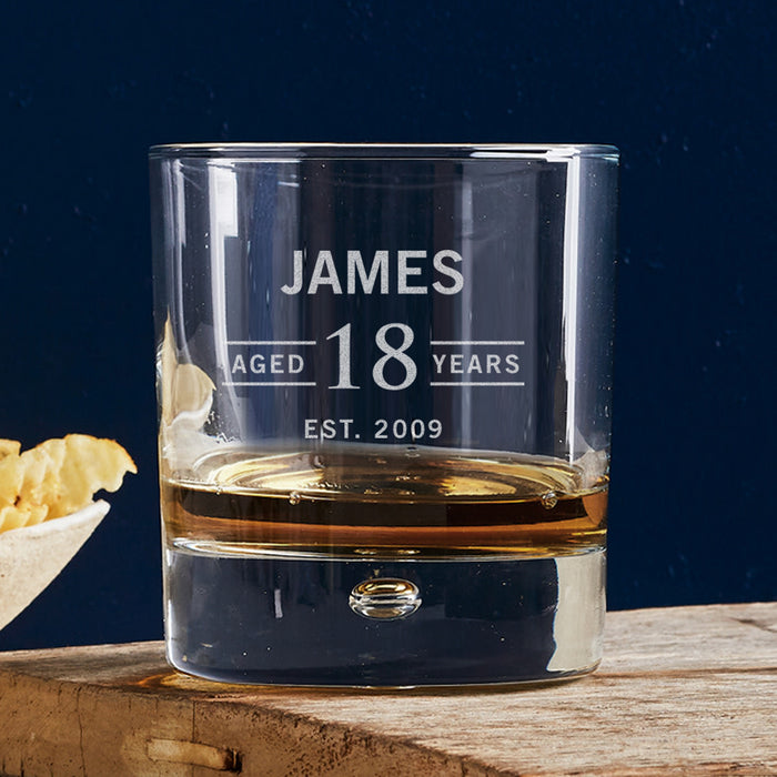 Custom engraved 305ml whiskey glass – the perfect personalised gift for an 18th birthday celebration