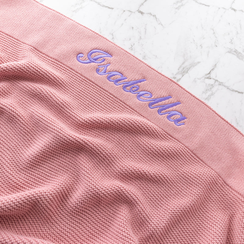 Soft cotton baby blanket personalised with embroidered first name
