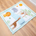 Personalised safari baby blanket with embroidered name featuring lion, giraffe, hippo, and monkey design.