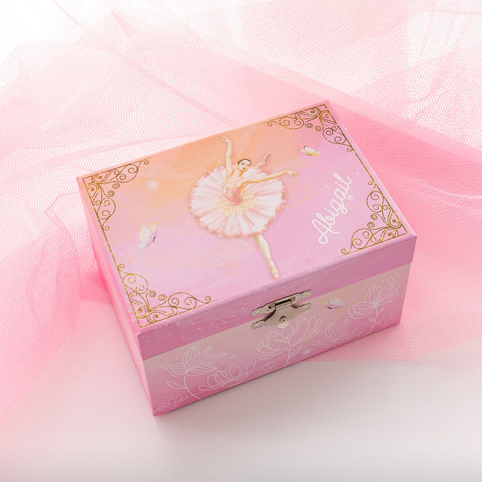 Custom Artwork Printed Girl's Name Pink Ballerina Music Box