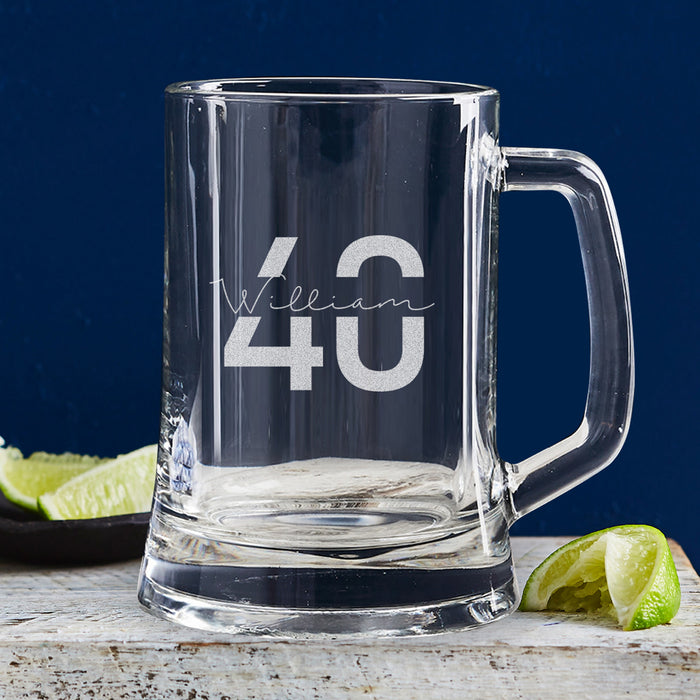 Custom engraved 40th birthday beer mug with sturdy handle – unique and thoughtful gift idea for beer lovers.