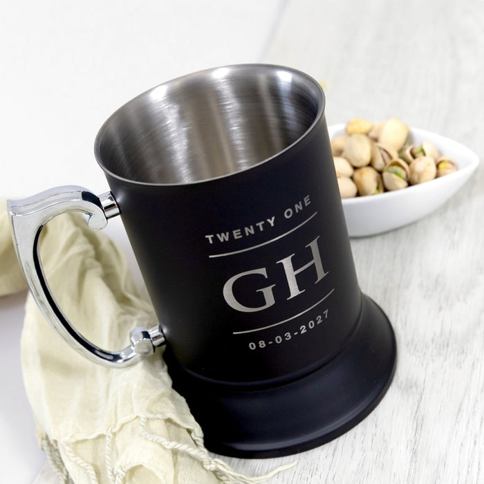 Stainless steel beer stein with silver laser engraving, ideal birthday gift for dads and grandads