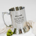 Silver stainless steel beer mug with black engraved birthday design in gift box