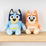 Personalised plush toy with custom name, perfect for Bluey fans