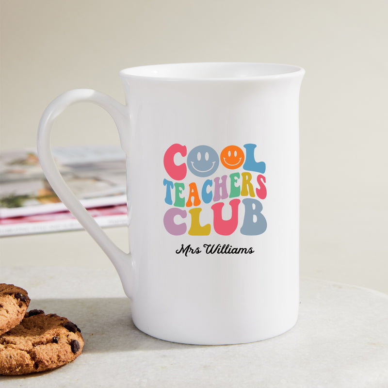Bright teacher mug with Cool Teacher Club quote in bold colours