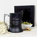 Engraved wedding party beer mug with silver detailing and personalised names