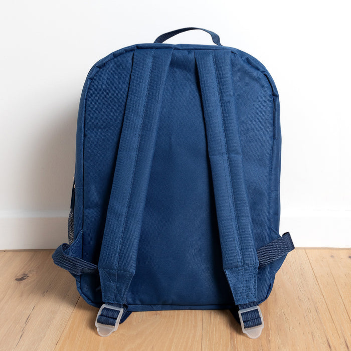 Back view of children’s backpack highlighting padded adjustable shoulder straps.