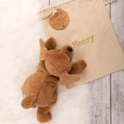 Customised Embroidered Drawstring Bag and Puppy with Engraved Wooden Gift Tag