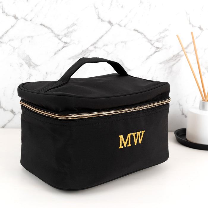 Custom Embroidered Monogrammed Black Travel Cosmetic Case