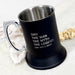 Personalised matte black beer mug with engraved message for Dad in gift box