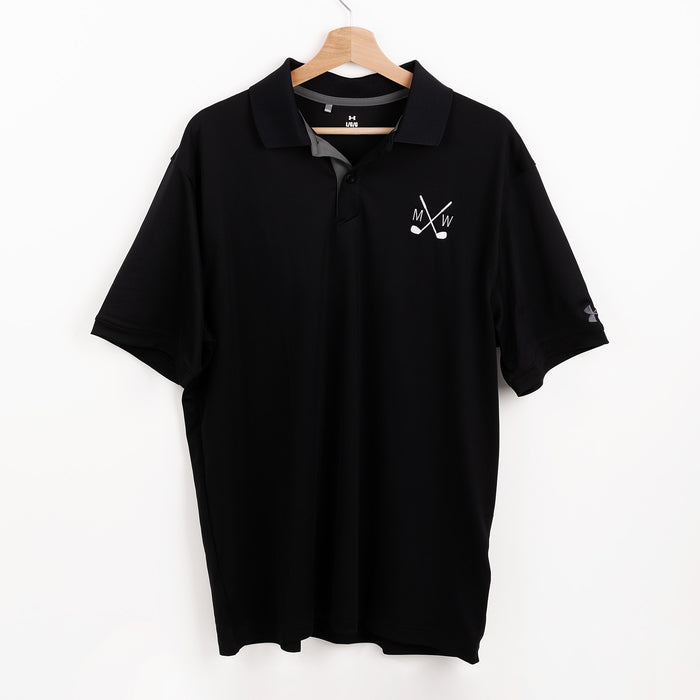 Performance golf polo shirt for men with personalised embroidery and 4-way stretch