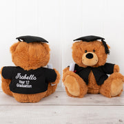 Personalised graduation teddy bear with mortarboard and gown, embroidered with child’s name and year on the back