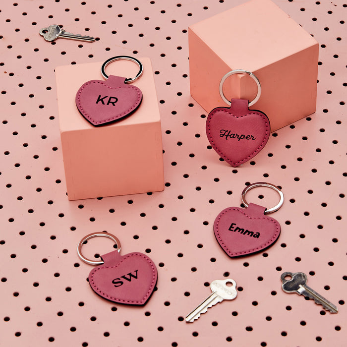 Custom Heart-Shaped Keyring in Pink Leatherette – Perfect for Birthdays & Weddings