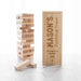 Engraved birthday gift tumbling tower set with 48 natural wooden blocks