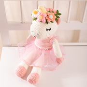 Custom Embroidered Kid's Name Pink and White Knitted Unicorn Doll