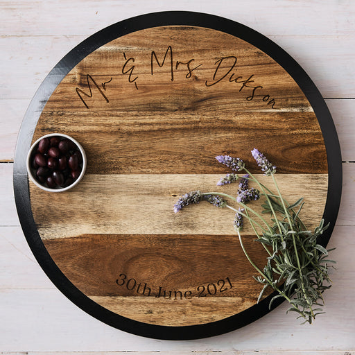 Engraved Acacia Wood Lazy Susan with Chalkboard Rim, Personalised Gift for Home or Entertaining